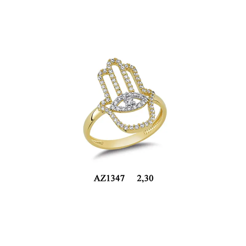 14K Solid Gold The Hand of Fatima Ring for Women