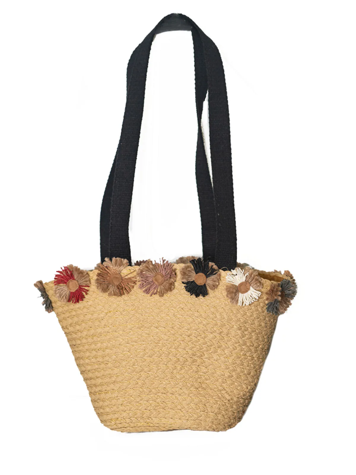 Bohemian Straw กระเป๋าหลากสี Daisy รายละเอียด Handmade | ตะกร้ากระเป๋า | ฤดูร้อน Beach Tote ฟางกระเป๋า | ตะกร้ากระเป๋า