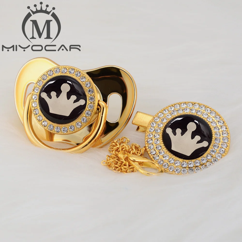 MIYOCAR Gold crown lovely beautiful Gold bling crown pacifier and pacifier clip BPA free dummy bling unique design GCR-08/9