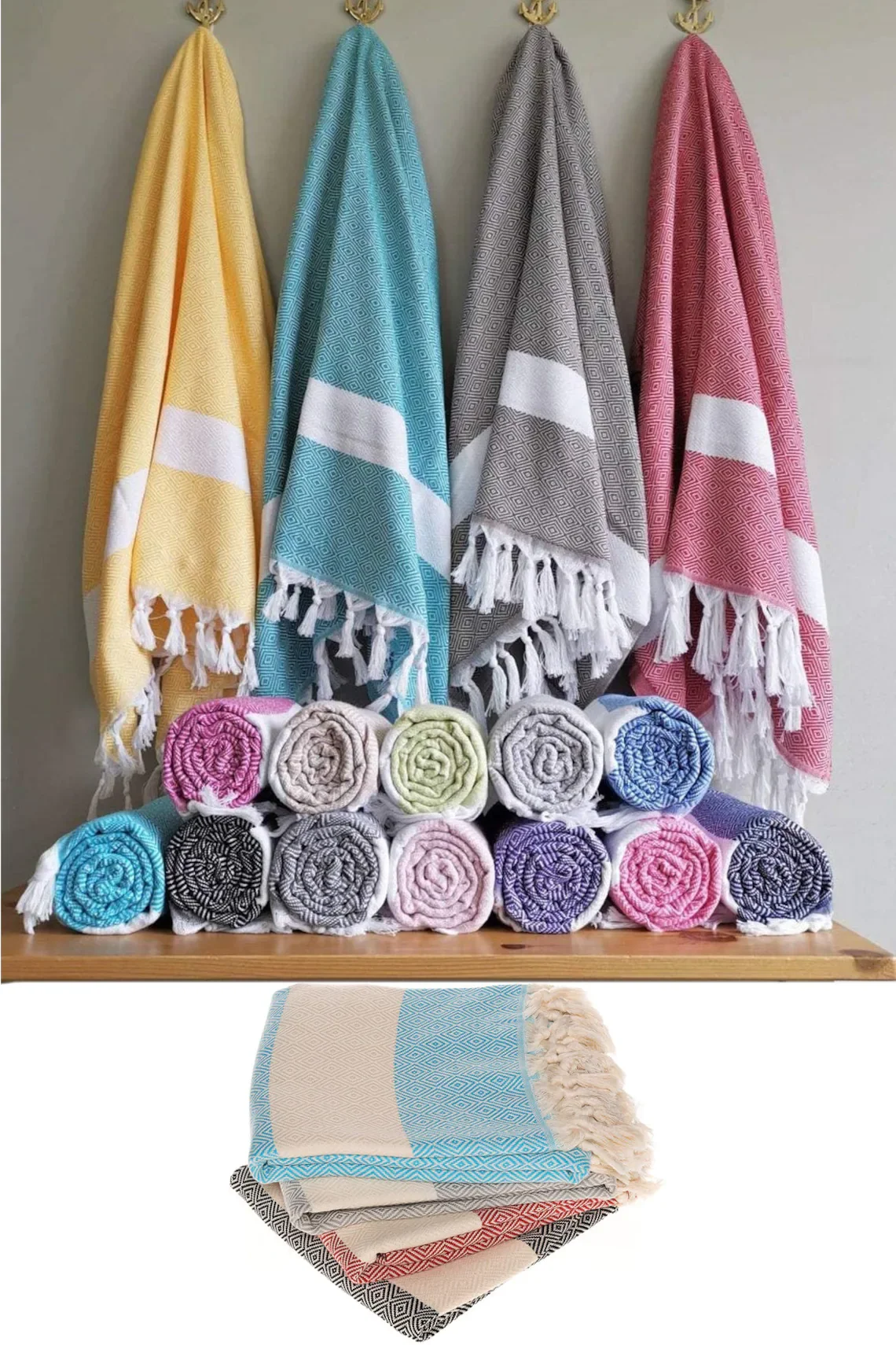 

Set of 3, Original Turkish Cotton Beach & Bath Towel - Peshtemal Unisex Sauna Prewashed 39 x 71 inches, Quick Dry and Ultra-Soft