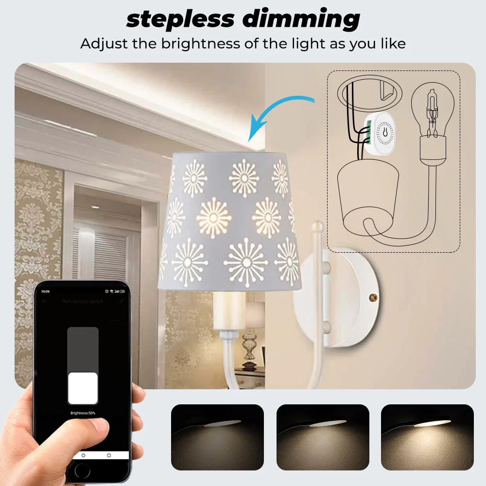 Tuya DIY Mini WiFi Smart LED Dimmer สวิทช์โมดูล App รีโมทคอนโทรล220V โคมไฟ On Off สำหรับ alexa Google Home