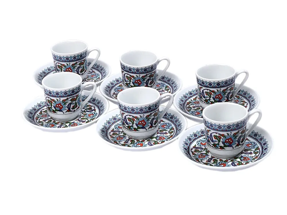 Turkish Porcelain Coffee Cup Topkapi Model 6 Person 12 Pieces.