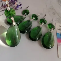 Camal 5PCS 36mm Crystal Green Smooth Teardrop Pendant Prism w/ Bowtie Pins Lamp Lighting Chandelier Parts Hanging Home Decor