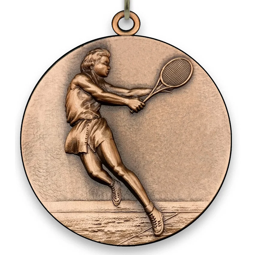 Large Metal - Tennis Medal - Female - Bronze -6,4 cm - with Neck Ribbon size 2,2cm x 80 cm, Choice of Ribbon Colours.