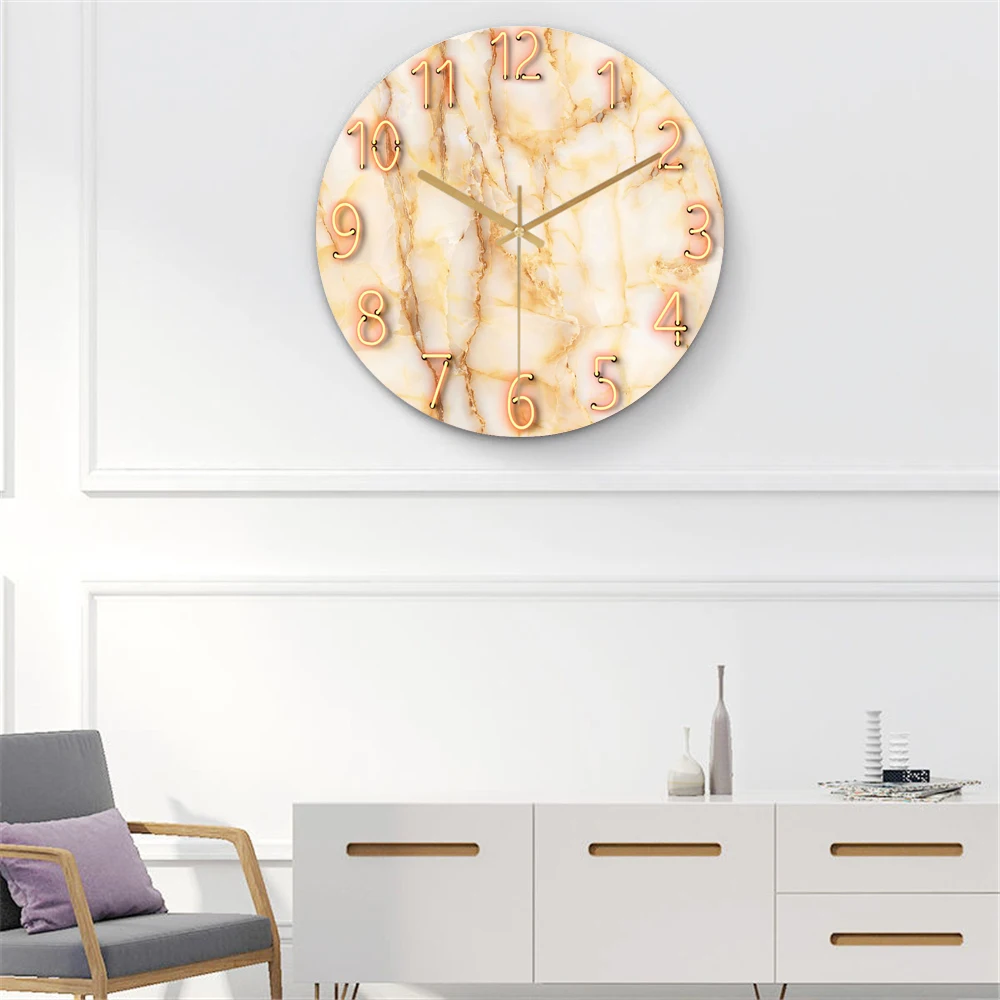 Modern Design Marble Giant Watches Glass&Crystal Body Large 3D Wall Clock Decorated For Living Room Mute Mechanism Bedroom Decor