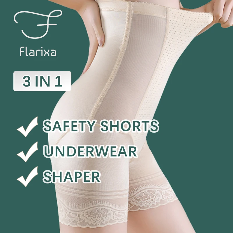 Flarixa 3 in 1 Safety Shorts Shaping Shaper Underwear High Waist Flat Belly Panties Women\'s Seamless Elasticity PantiesThin