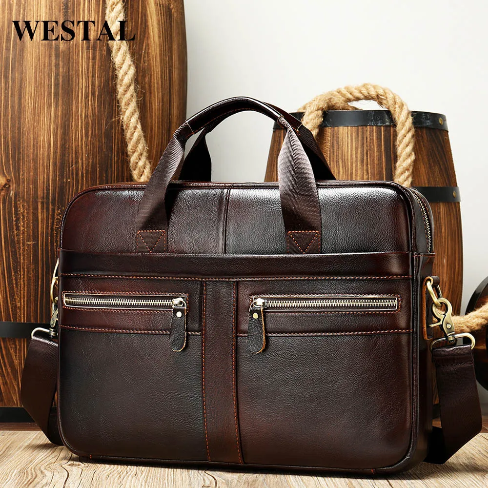 WESTAL Men's Briefcases Men's Bags Genuine Leather Lawyer/Office Bag Laptop Bag Men's Leather Briefcases Bag for Documents