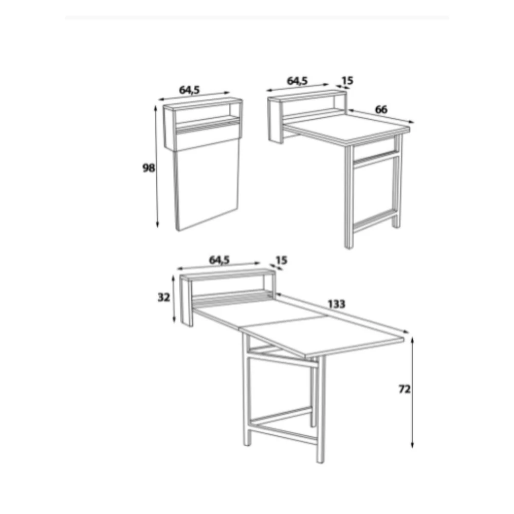 Wood Practical Folding Dining table Smart Home Easy Installation Kitchen and Dining Room Decoration Furniture Stylish Design Turkish Made