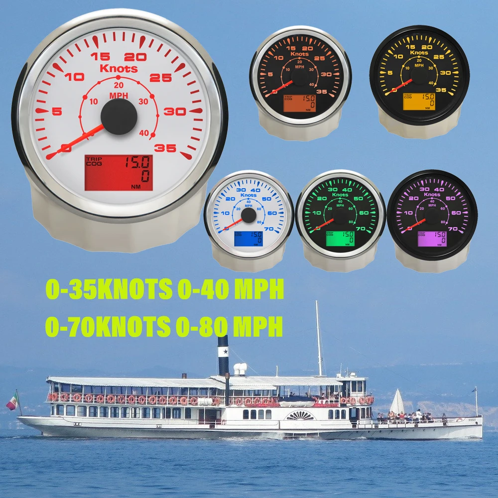 RHAXEL 85mm Universal GPS Speedometer Odometer 0-35Knots 0-70Knots Speed Gauge 9-32V with Course Trip Mileage