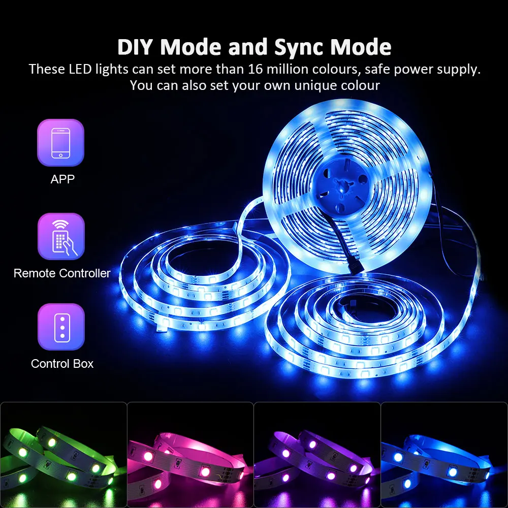 Led Strip Lights,Bluetooth App Control  RGB LED Light Strip with 44 Keys IR Remote for Room decor, Party,Karaoke Neon light