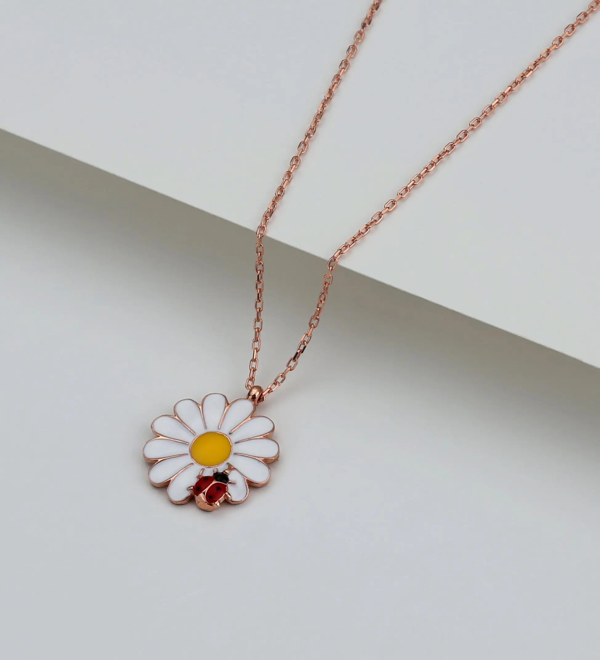 

925 Sterling Silver Women Necklace Ladybug Daisy Flower Stone Gift Birthday Precious Pendant Stylish Chain Luxury Cool