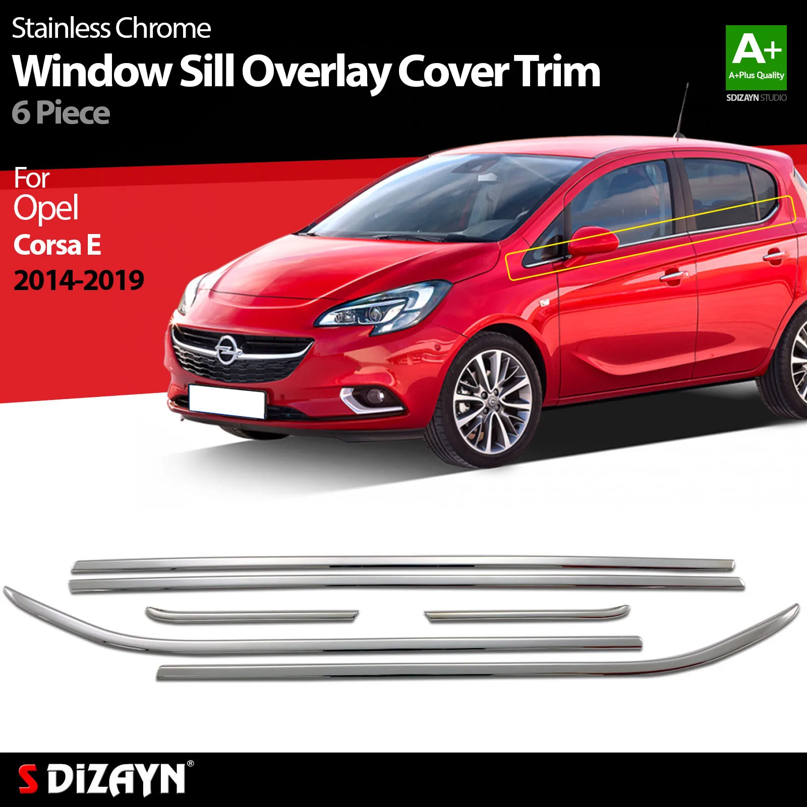 

S Dizayn For Opel Corsa E Chrome Window Sill Overlay Cover Trim Stainless Steel 6 Pcs Exterior Car Accessories Parts Auto