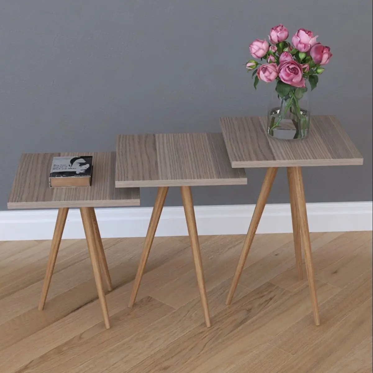 Square Retro 3Pcs Nesting Table Side Table Service Table And Tea Table Living Room Side Table