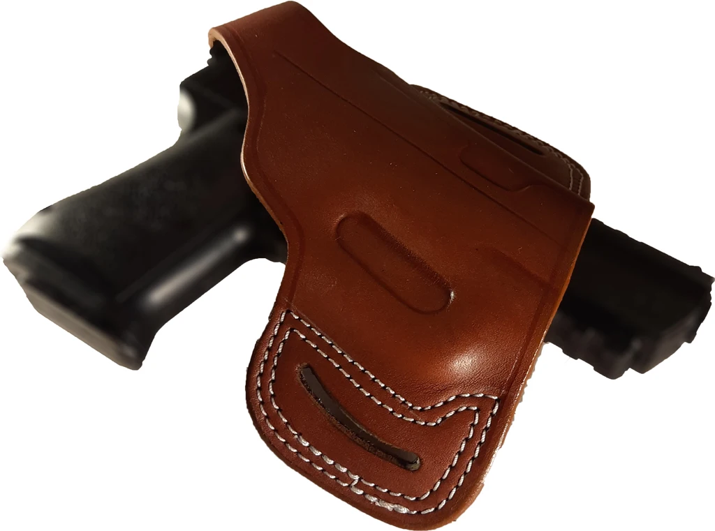 For CZ P-10C Real Cowskin Handmade OWB Carry Two Slot Pancake Thumb Break Pistol Firearm Holster Pouch