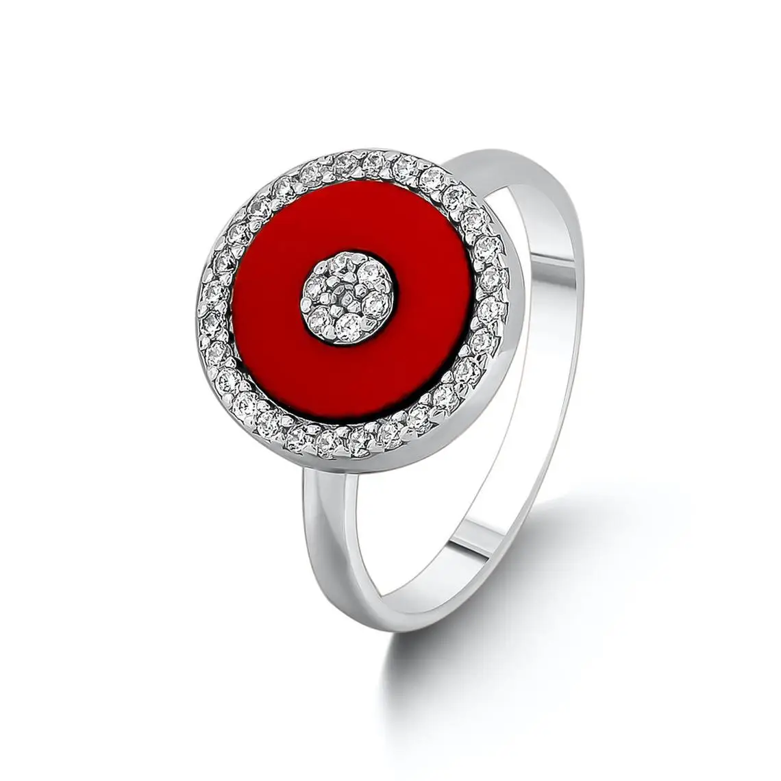 Women Multi Stone Round Model Red Silver Ring, Friends Wife Valentine Anniversary Gifts, Solid 925 Sterling Silver Accesories