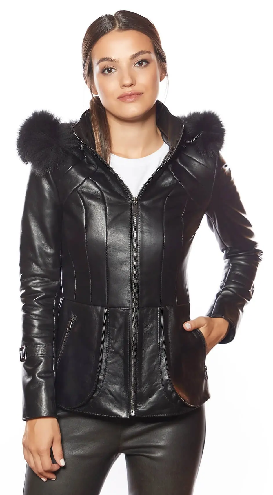 Echtes Leder Frauen Jacke Mantel Schafe Lamm Schaffell Herbst Winter 2022 Dünne Große Größe Vintage Biker Schwarz Mit Kapuze