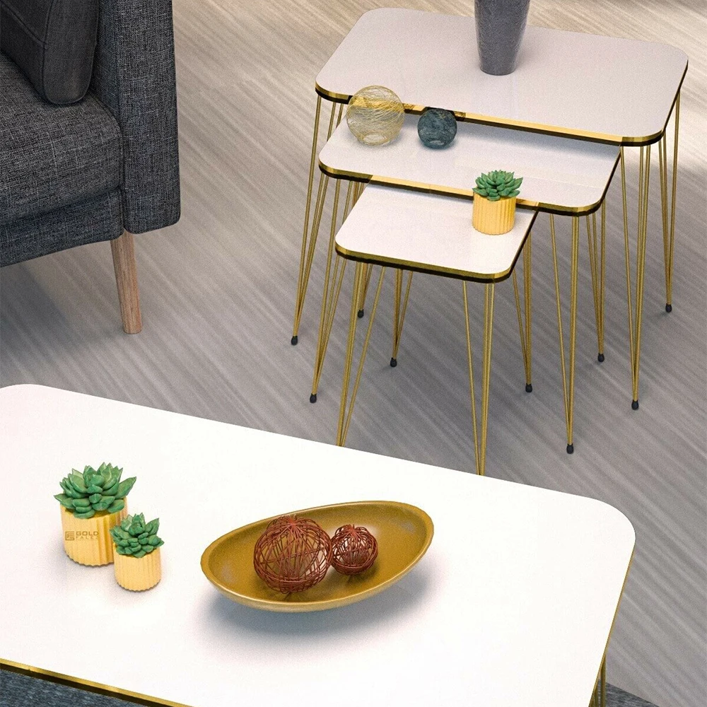 Zigon Coffee Table And Coffee Table in the Middle Rectangle Set Double Gold Wire Foot Mounted Tea Coffee Service Useful