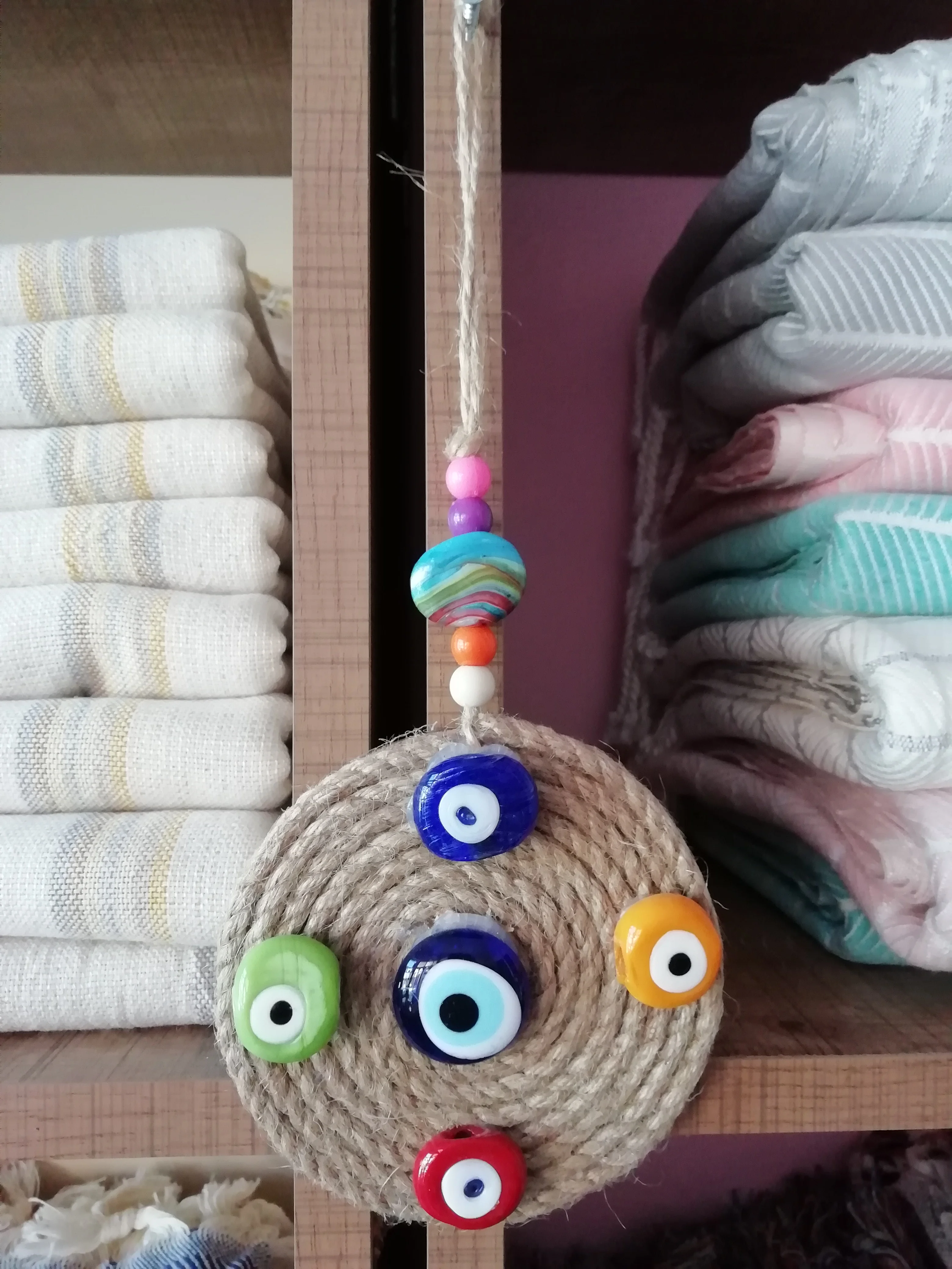 8 cm Diameter Round Macrame Cord Yarn Base Evil Eye Wall and Door Hanger