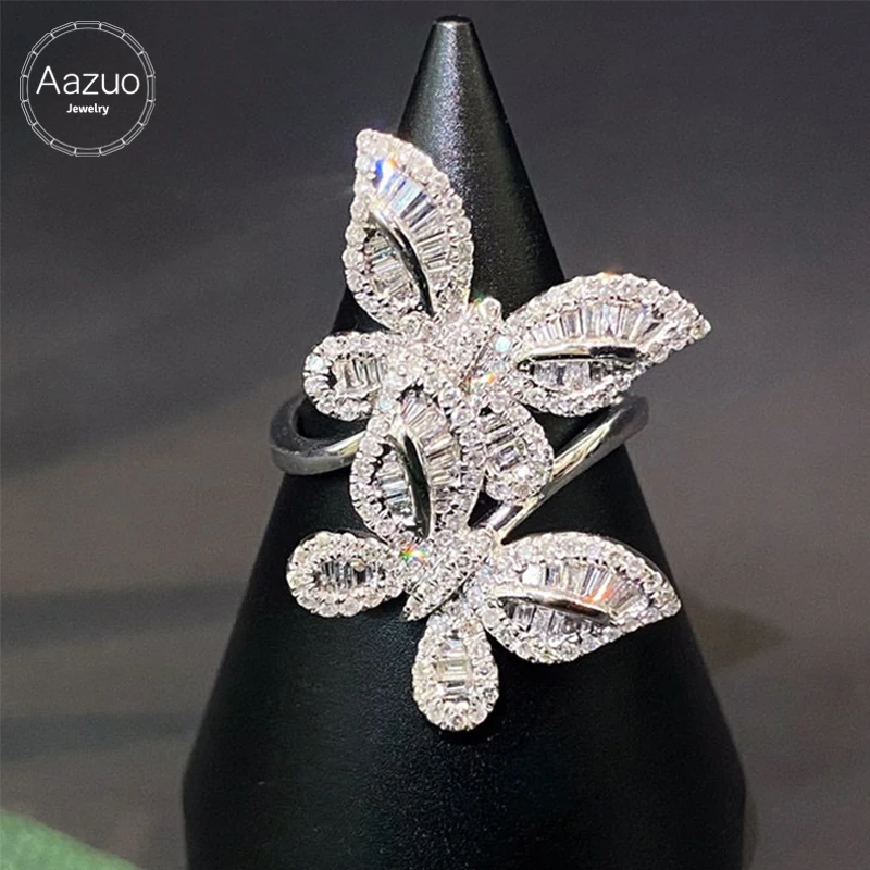 Aazuo 18K White Gold Real Diamond 0.75ct Luxuly Button Arm Double Bowknot Ring Gifted For Woman Deluxe Banquet Fashion Love