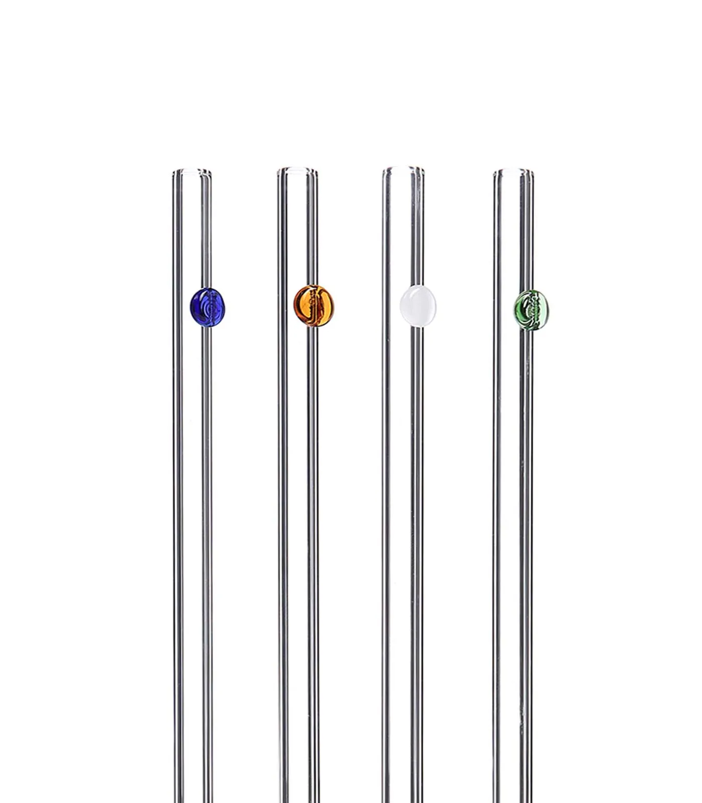 Specially designed handcrafted Glass Straws 20 cm Dotted Set of 4 - Straight + Brush gift Reusable, environmentally friendly str