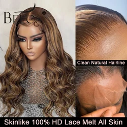 Peluca Frontal de encaje HD Real Skinlike 13x6, peluca resaltada con cierre 5*5, peluca con malla Frontal Invisible de onda suelta de cabello humano Rubio ombré