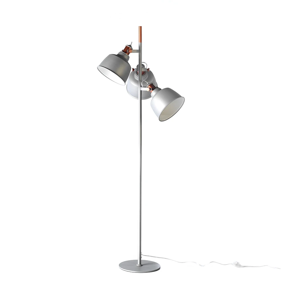 Standing lamp 8032 Angel Cerdá-floor lamp with three multidirectional screens made of gray epoxy painted stainless steel and bronze accents