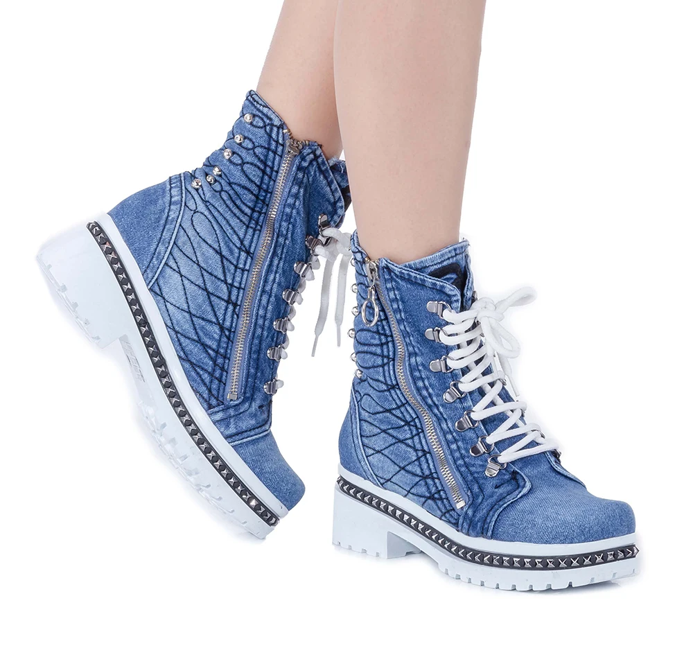 Denim Boots / Handmade Women's Shoes / Sports Denim Heeled Boots / Valentine's Gift / women's shoes, denim shoes, denim sneakers