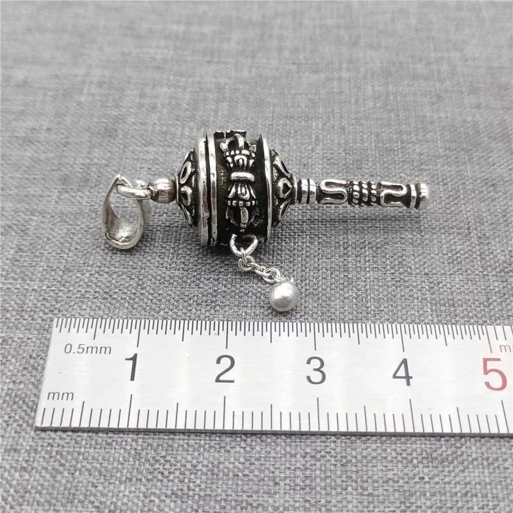 925 Sterling Silver Double Dorje Prayer Wheel Pendant for Necklace