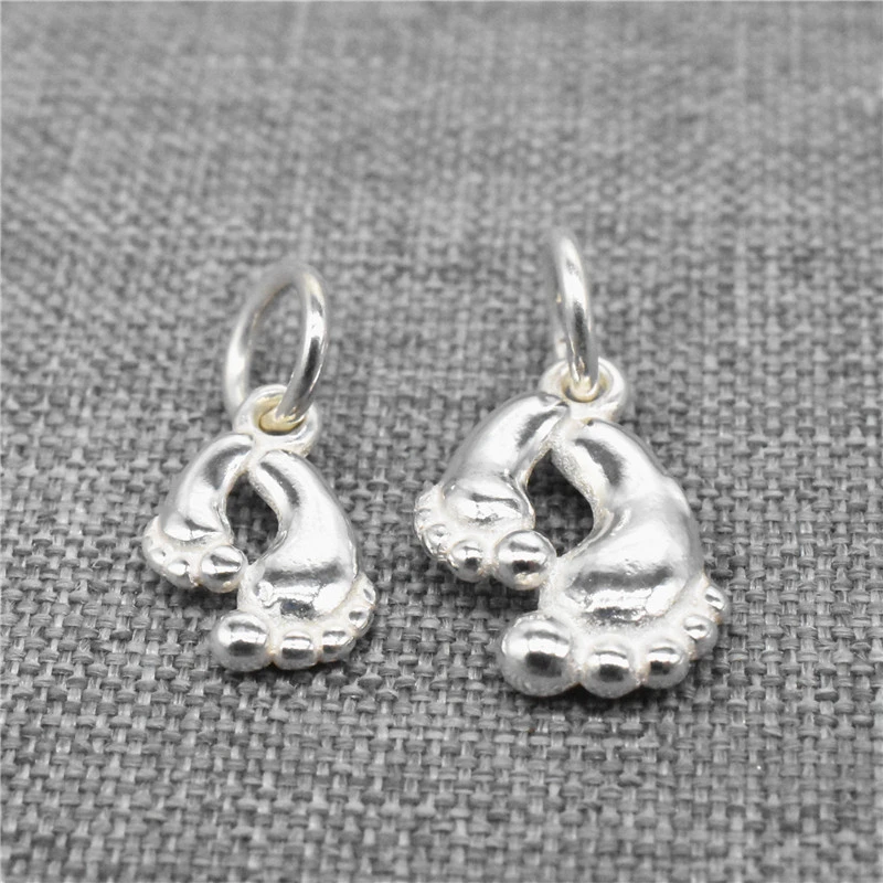 6pcs of 925 Sterling Silver New Born Footprint Charms for Bracelet Necklace Earring