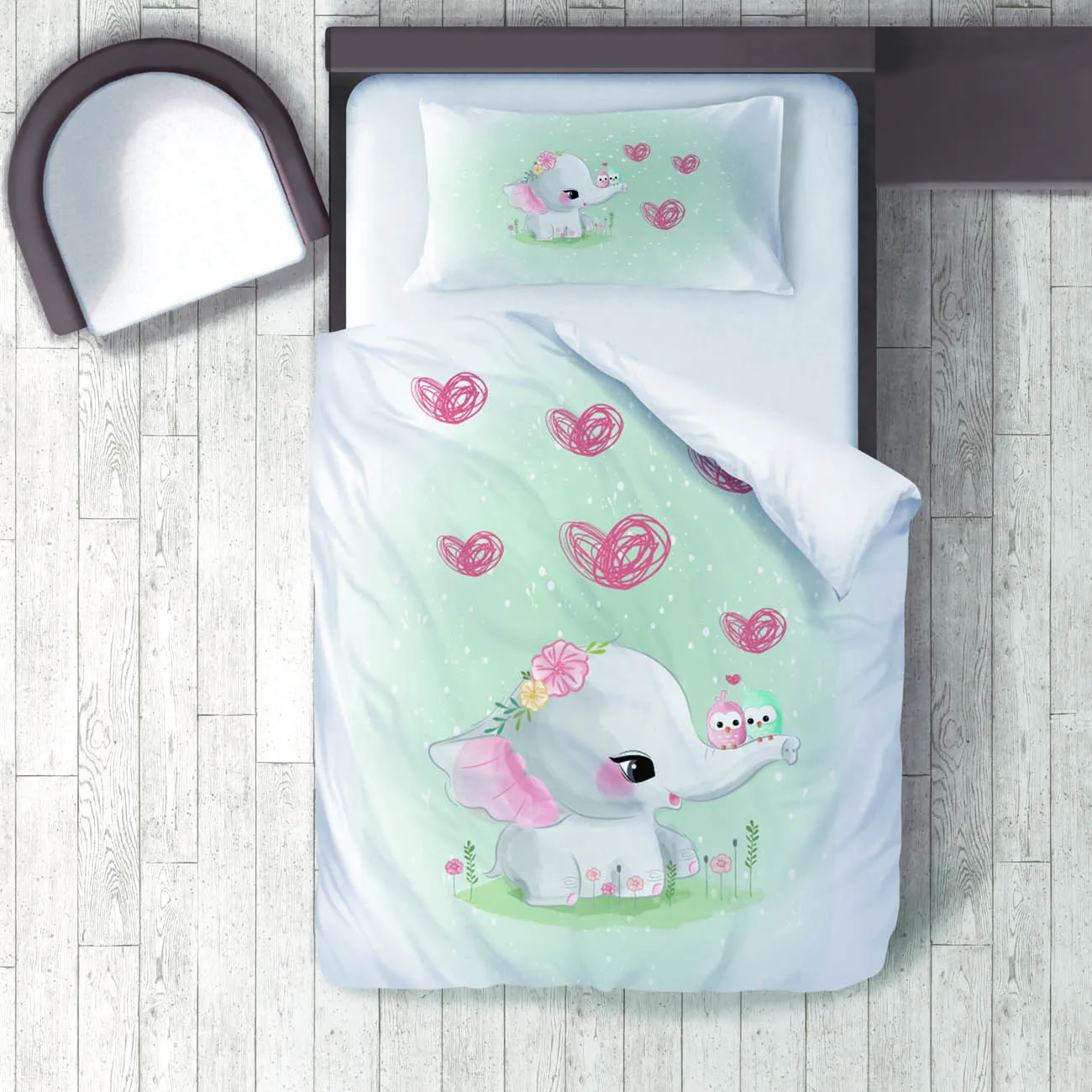 

Duvet Cover Set Bedding Set Pillow Case for Baby and Kids Room 3D Printed Water Green Elephant Model 153