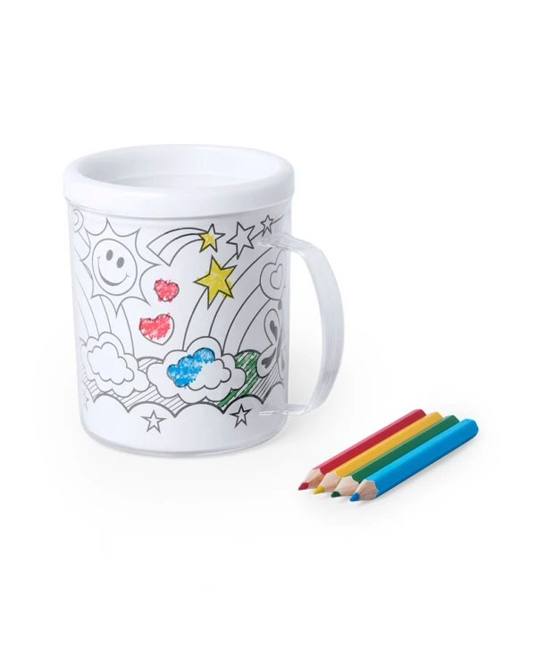 Lot of 25 coloring Cup 320 ml + 4 pencils + 4 Laminas-details and gifts for weddings, baptisms, communions, Birthdays