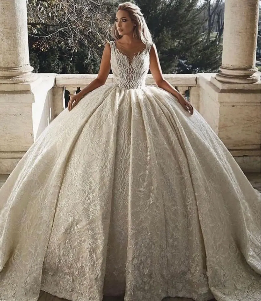 

Роскошное свадебное платье с аппликацией из бисера, кружевное бальное платье, милое свадебное платье без рукавов длиной до пола, на заказ, Robe De Mariee