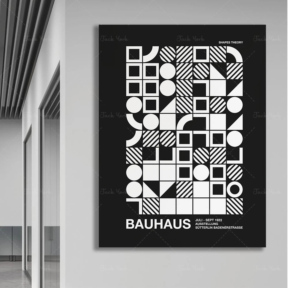 Bauhaus Black Shapes Print, Wall Poster, Minimal Exhibition print, Modern Monochrome Graphic Art, Home decor accessories,