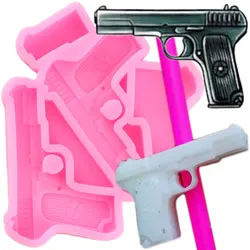 Pistol Gun Straw Topper Silicone Mold Candy Chocolate Fondant Cake Decorating Tools Necklace Charms Keychain Epoxy Resin Moulds