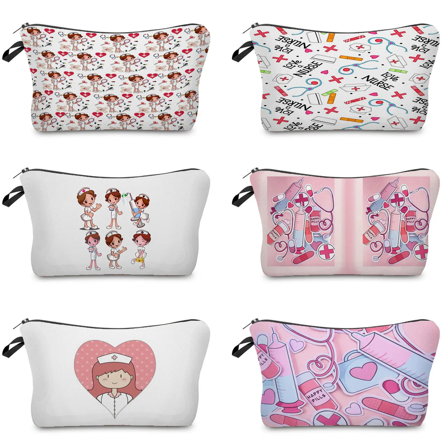 Sacs à cosmétiques College de dessin animé pour dames, trousse de maquillage pliable pour femme, sac de rangement réutilisable pour cuillère à