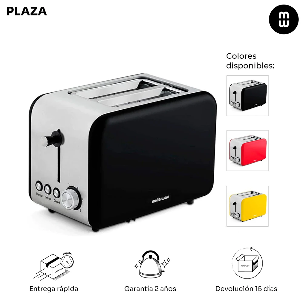 Mellerware-Crispy toaster! 850W. Stainless steel design, 2 slices 14x4 cm, bread toaster, reheat and thaw, toaster electric bread, tray picks, tostas, breakfast, snack, kitchen accessories