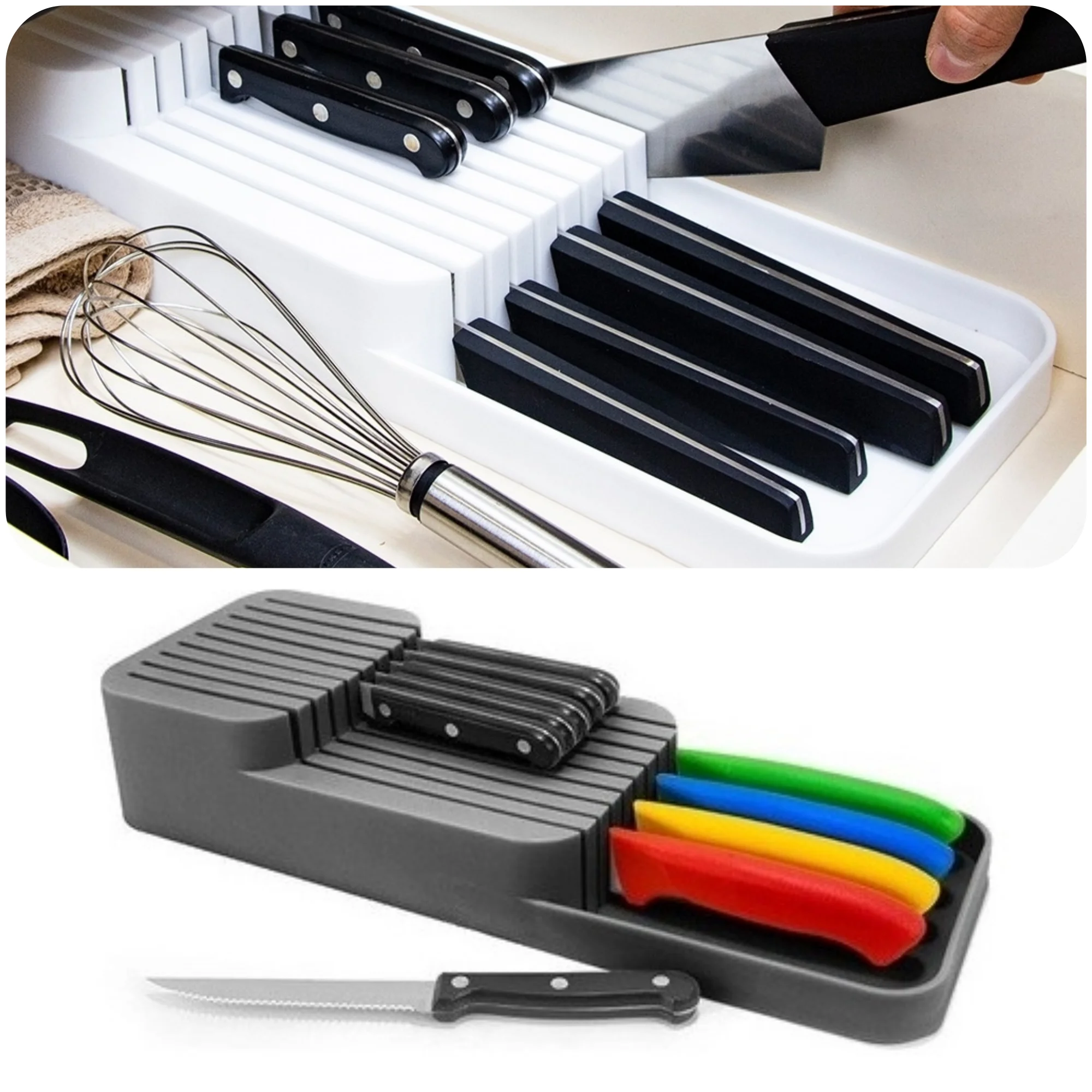 Knife Block Holder Kitchen Organizer Storage Box Plastic Drawer Rack Stand Cabinet Tray Cage Multi-function Desktop Partition