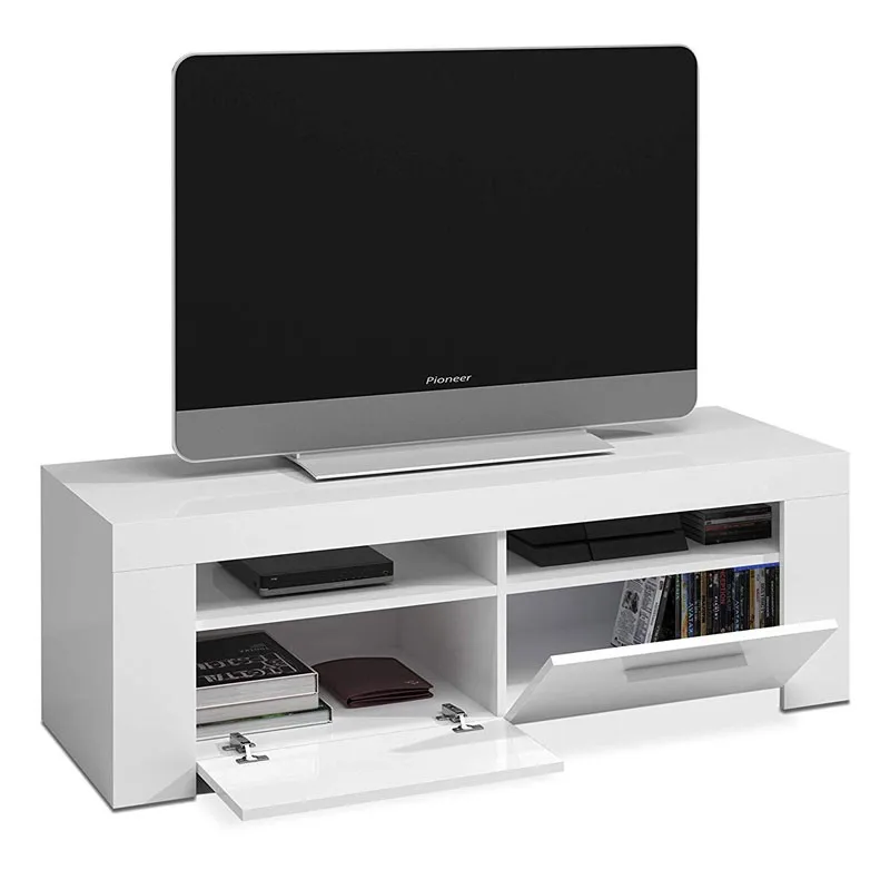 Modern dining room furniture, living room TV module, Ambit model, finished in Artik White.