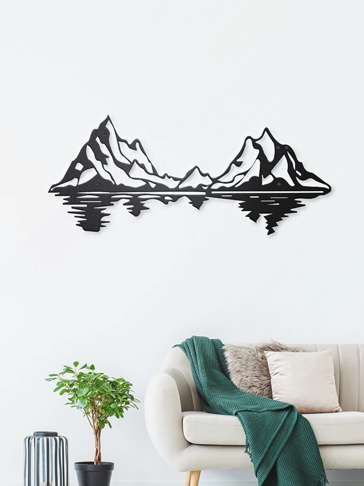 

Mountain Metal Wall Art Decor, 3D Black Static Painted New 70x50 Cm. Laser Cut Table Nature Landscape Scandinavian Home Decoration Living Room Bedroom Hall Stylish Gift Turkish Quality