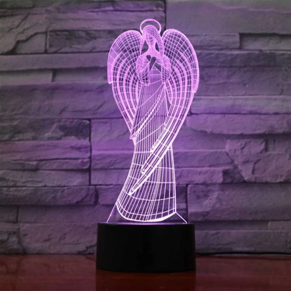 

3D Angel Acrylic Led Table Lamp 7 Diffrent Light Color USB and Touch Button Control Design Black Base Birthday Gift for Couples Room Decor Anime Wedding Stranger Things Led Lights Wedding Decoration Nightlights Bedroom