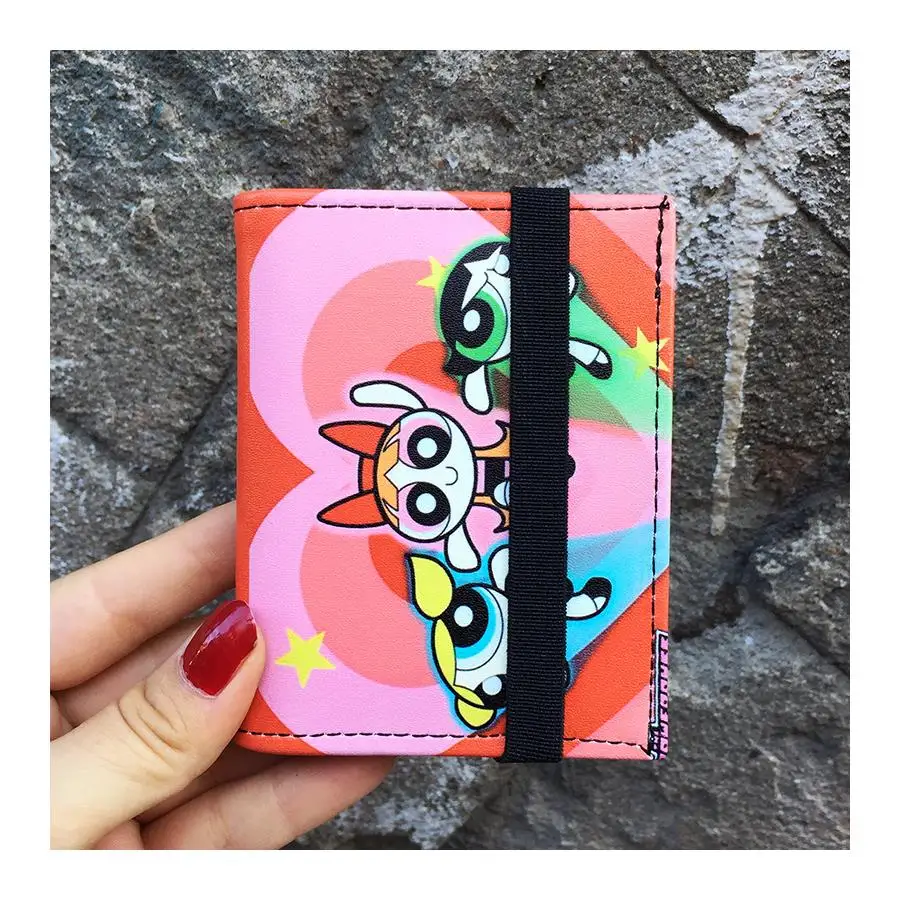 Powerpuff Girls Logo Card Holder PVC Card Women Wallet Clear Short Purse Mini Money Wallet Card Holder Female Zipper Wallets