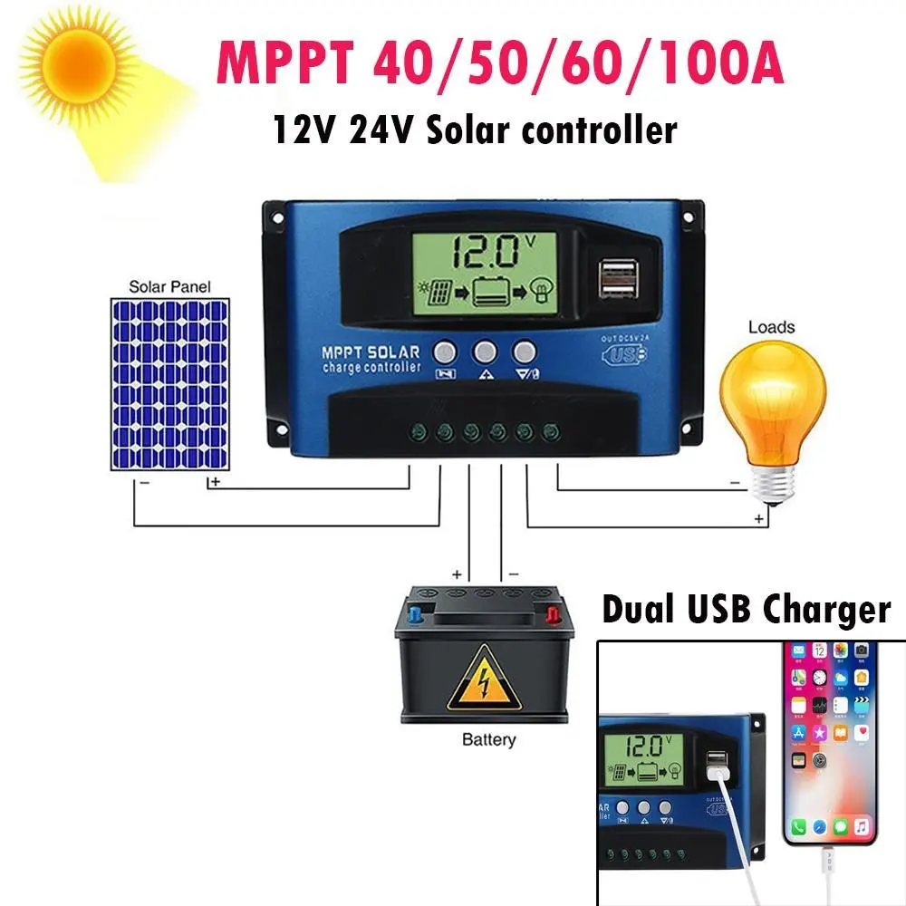 1 Pcs 40A/60A/100A MPPT Solar Panel Regulator Charge Controller 12V/24V Auto Focus Tracking AU