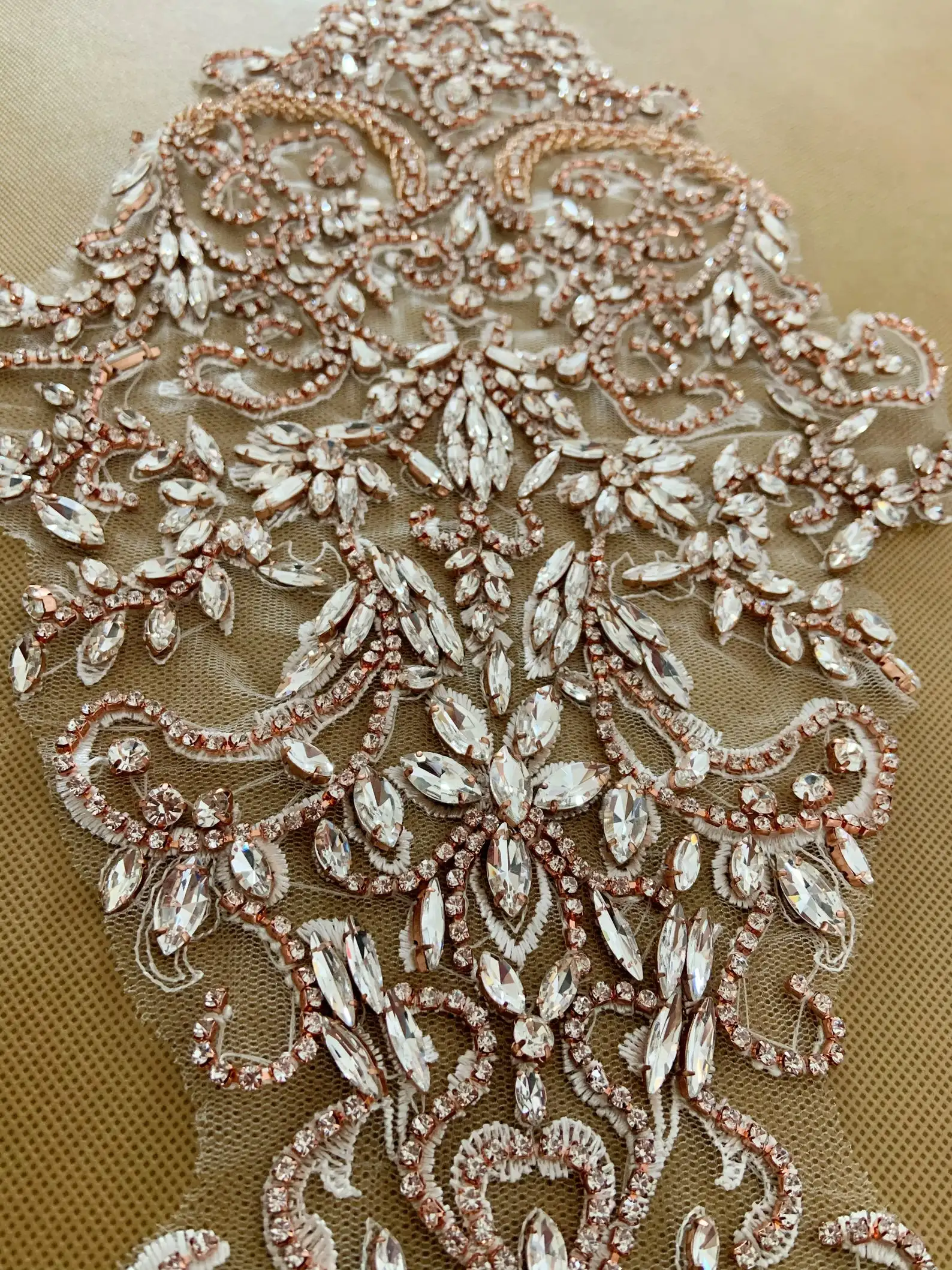 Rose Gold Rhinestone Bodice Applique Crystal Applique Crystal Bodice Applique For Bridal Dress