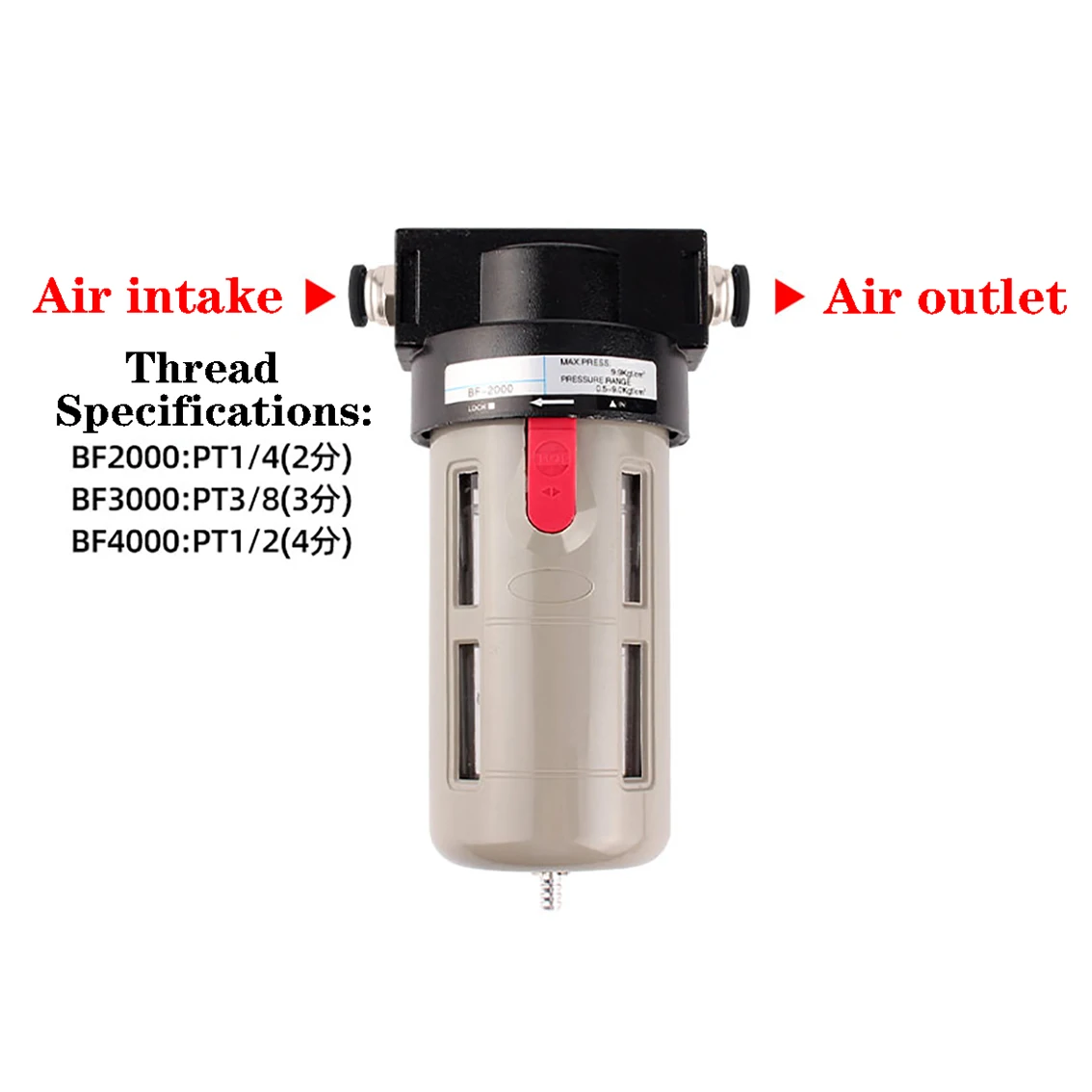 

1Pcs BF2000 Air Source Processor Pneumatic Filter Air Pump Oil Water Separator With Brass Bullet Guard Air Regulator Compressor