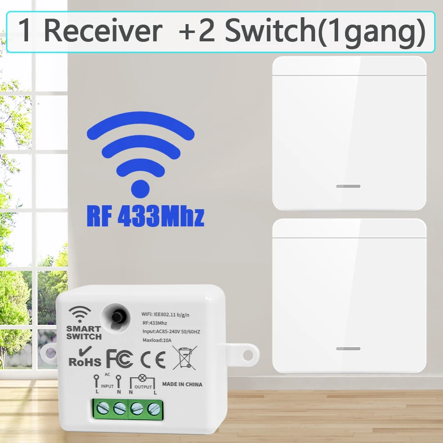 Draadloze AAN UIT Schakelaar RF433 Module Afstandsbediening Lichtschakelaar 1/2/3 Gang Wandschakelaar voor Gloeilamp Kroonluchter 10A 110V 220V