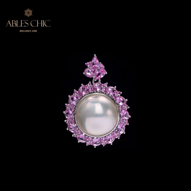 Solid 925 Silver Solitaire Mabe Pearl Purple CZ Halo Pendant Zircon Accented Vintage Wedding Necklace C11N3S25861