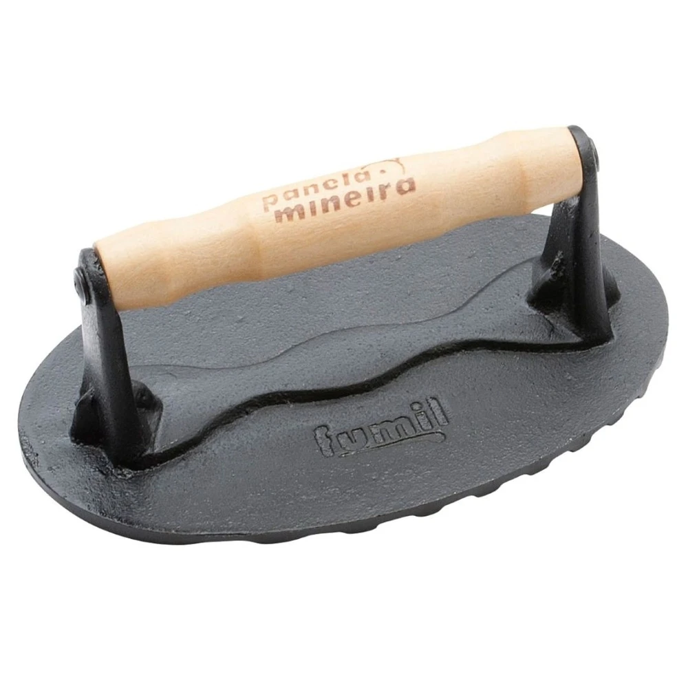 Prensador Ferro Alça Madeira 20x12cm 2 Kg Panela Mineira