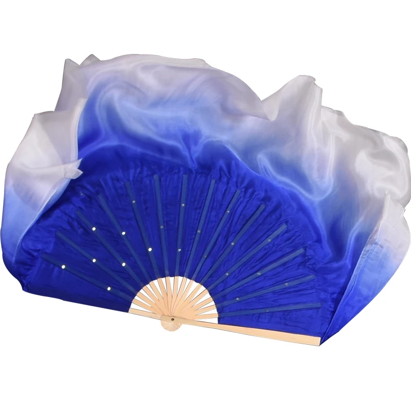 Silk Fan Royal Blue Gradient Color Classical Dance Lengthened Double-Sided Chinese Style Children\'s Silk Fan Yangko Square Show