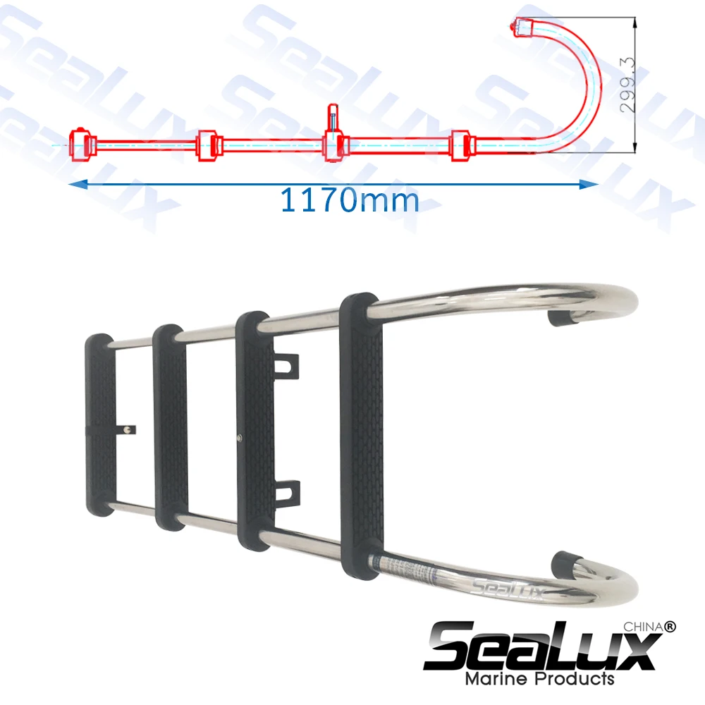 Sealux Telescoping Marine Grade Stainless Steel 304 4 steps Gunwale Hook Ladder Foldable Boarding Ladder for Boat Yacht Marine