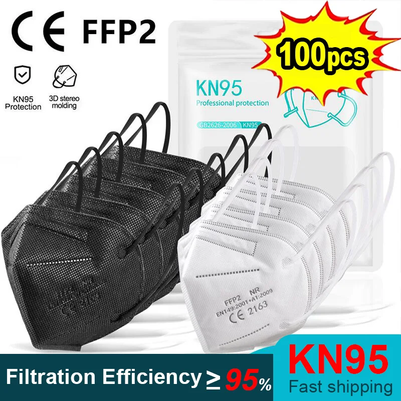 FFP2 마스크 블랙 kn95 마스카라 네그라 성인 5 레이어, fpp2 승인 kn95 CE 호흡기 페이스 마스크, FFP2 재사용 가능 ffp3, 10-100 개 